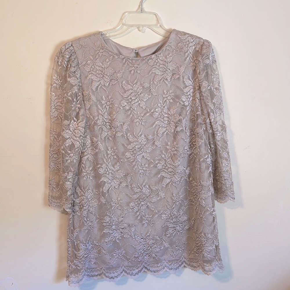 David rose lace shirt, beige, size large, but fits like a medium, shirt is lined